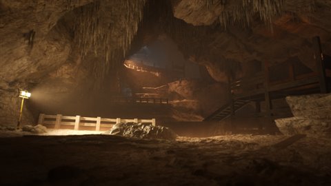 Wooden walkway in the caves
