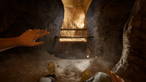 Cave passage with wooden bars
