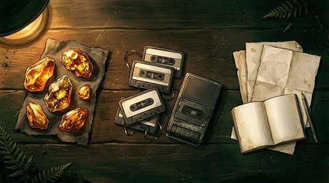 Amber, tapes and notes · collectible types illustrated